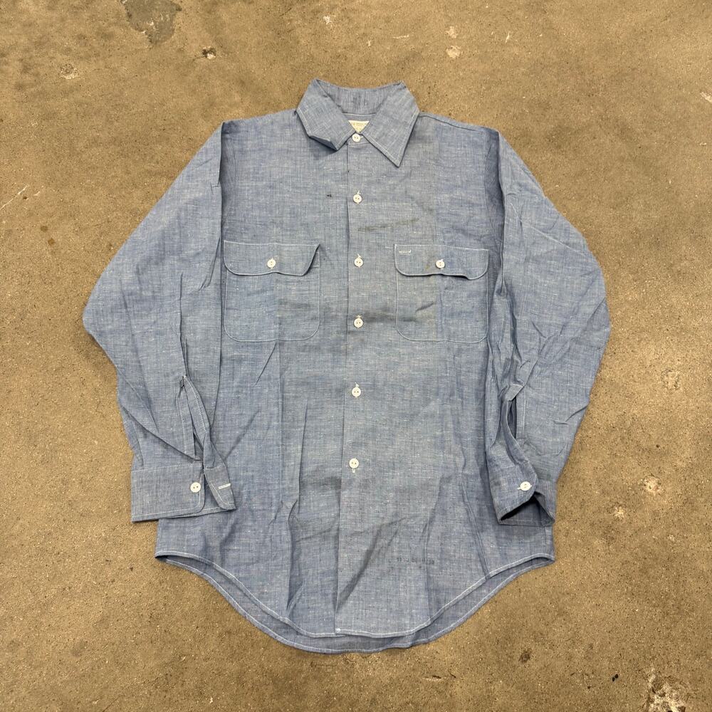 Vintage 70s Big Mac Shirt Mens Medium Blue Chambray JC Penney Workwear Selvedge